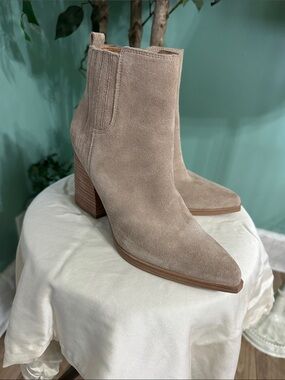 Marc Fisher Taupe Suede Pointed Toe Ankle Boots